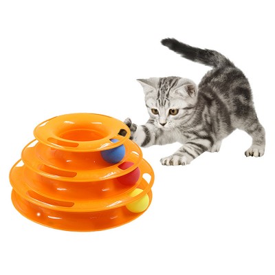 Three Levels pet cat toy Tower Tracks Disc cat Intelligence Amusement triple play disc cat toys ball Training Amusement plate