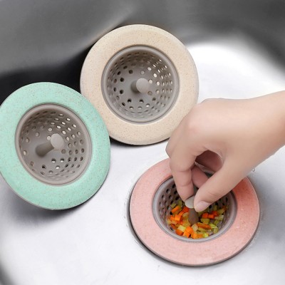 Kitchen Filter Silicone Wheat Straw Strainer Bathroom Shower Drain Sink Drains Cover Sewer Hair Filter 4 Color Optional